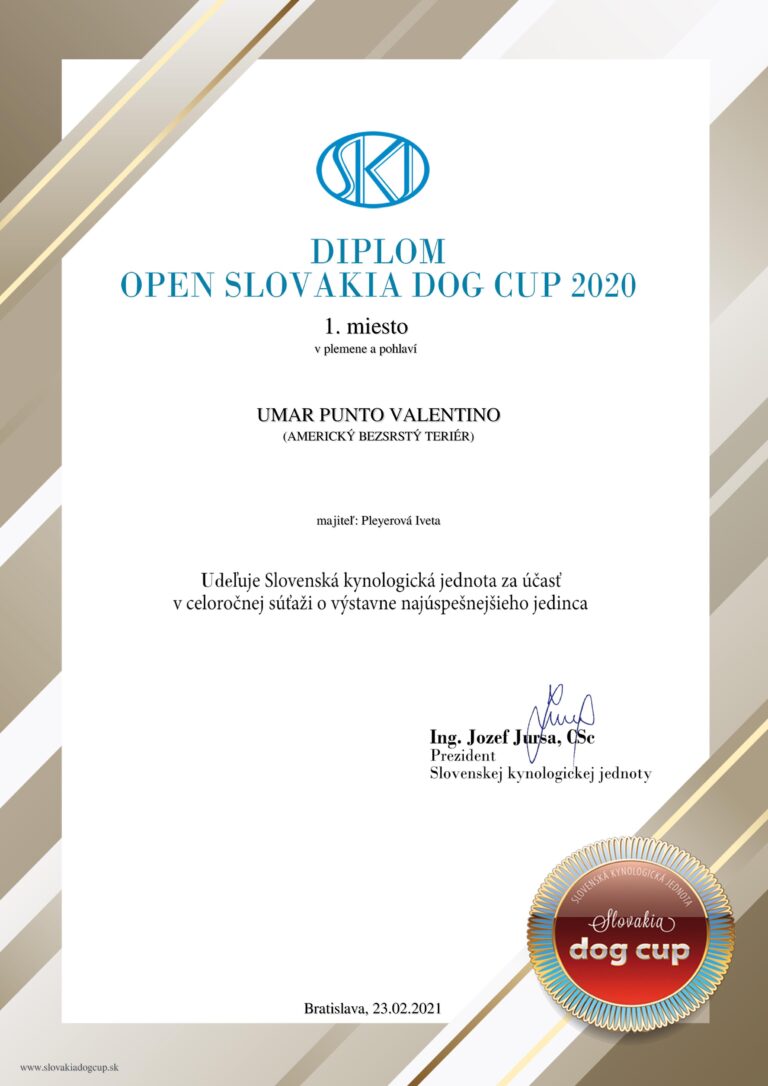 UMAR Open Slovakia Dog Cup 2020 1.místo v plemeni a pohlaví