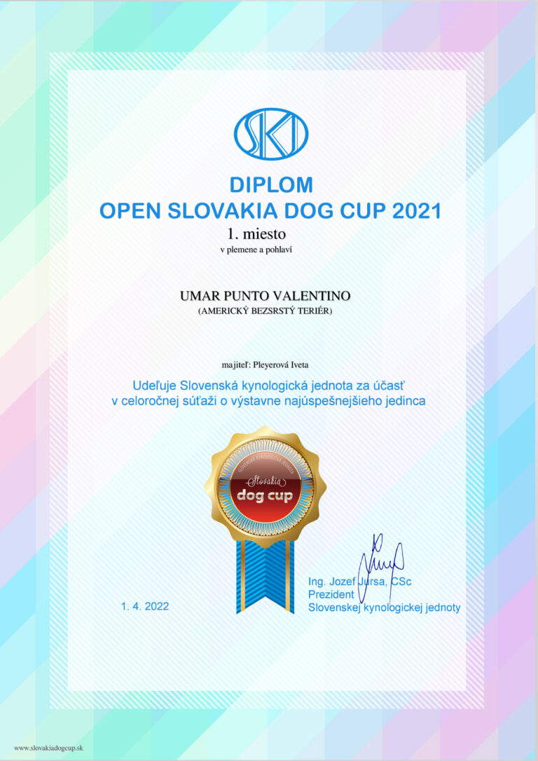  UMAR Open Slovakia Dog Cup 2021  1.místo v plemeni a pohlavíom
